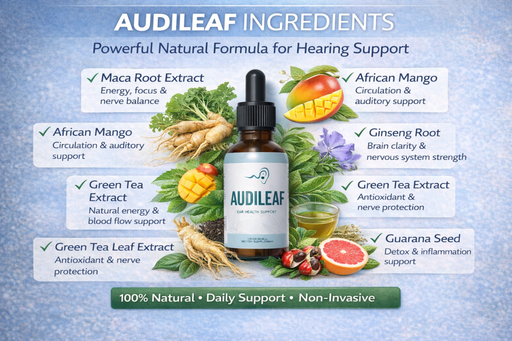 Audileaf ingredients natural formula for nerve health and hearing