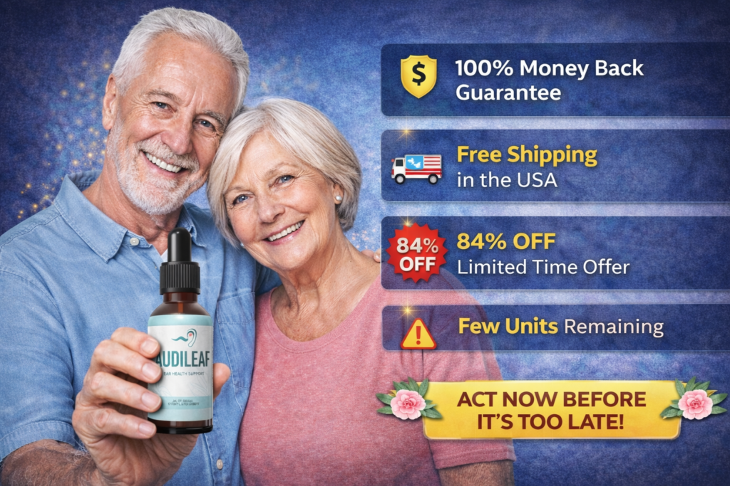 Audileaf reviews real users elderly couple holding hearing supplement